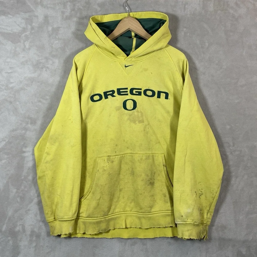 Vtg 90s Nike Center Swoosh Hoodie University Oregon Ducks Mens Large Distressed